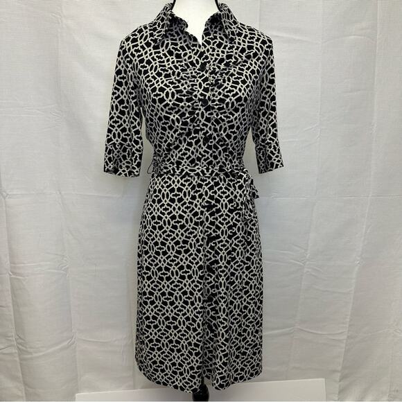 Laundry by Shelli Segal Black and White Geometric Patterned Dress - Size 4 - Picture 2 of 13